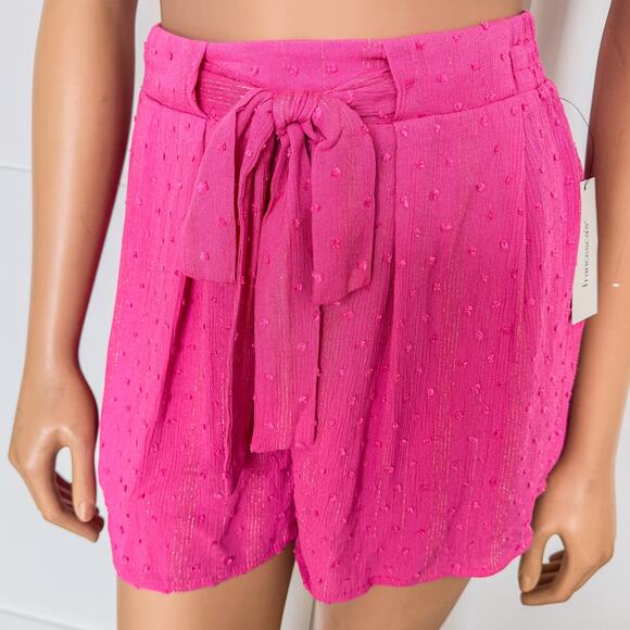 NWT-Francesca’s High Waisted Tie Front Paper Bag Style Pink Shorts-Women’s Small - Picture 4 of 8